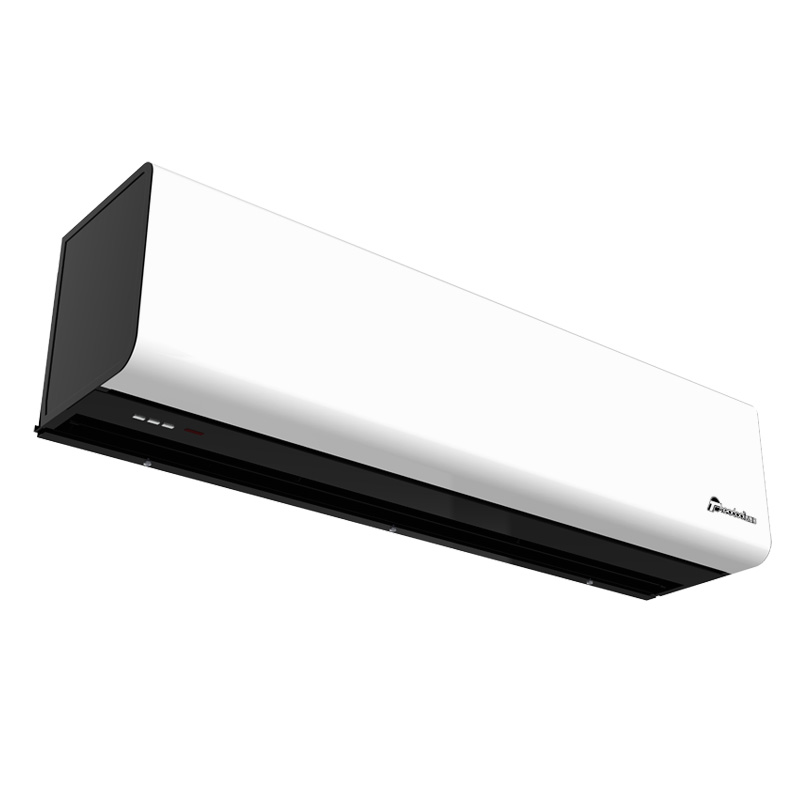 Air curtain installed above an automatic sliding door
